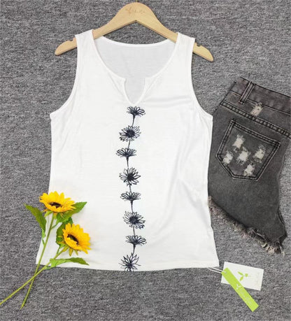 SpringStil® - Weißes ärmelloses Daisy Tank-Top mit gekerbtem Ausschnitt