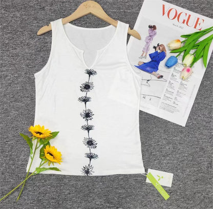 SpringStil® - Weißes ärmelloses Daisy Tank-Top mit gekerbtem Ausschnitt