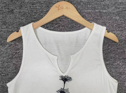 SpringStil® - Weißes ärmelloses Daisy Tank-Top mit gekerbtem Ausschnitt