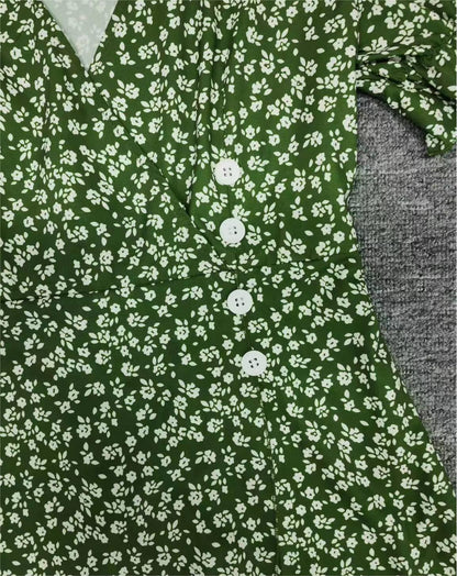 SpringStil® - Frisches kurzärmeliges grünes Midikleid