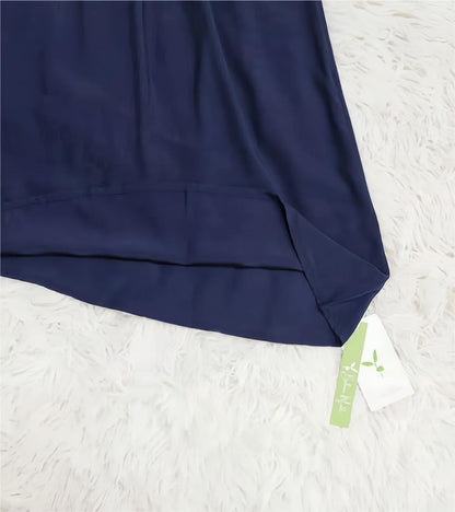 SpringStil® - Marineblaues einfarbiges Midikleid mit kurzen Ärmeln