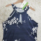 PureWear® - Weißes Cherry Blossom Navy Schlüssellochhalter-Minikleid