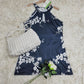 PureWear® - Weißes Cherry Blossom Navy Schlüssellochhalter-Minikleid