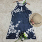 PureWear® - Weißes Cherry Blossom Navy Schlüssellochhalter-Minikleid