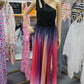 PureWear® - Ein-Schulter-Ausschnitt Ombre plissiertes Maxikleid