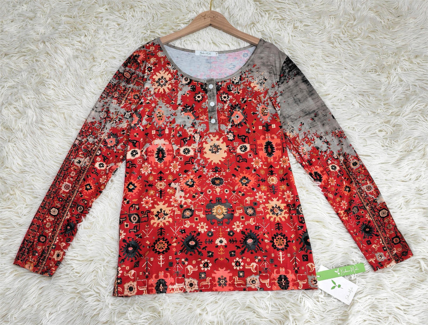 FallStil® - Retro Herbst Azteken Druck Langarm Top