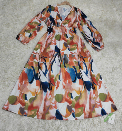 Naturlux® - Langärmeliges Midikleid mit buntem Abstraktdruck