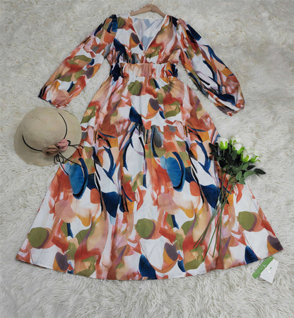 Naturlux® - Langärmeliges Midikleid mit buntem Abstraktdruck