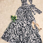 SpringStil® - Weiß Schwarz Zebra Print Asymmetrisches Maxikleid mit Frontschlitz