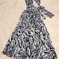 SpringStil® - Weiß Schwarz Zebra Print Asymmetrisches Maxikleid mit Frontschlitz