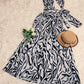 SpringStil® - Weiß Schwarz Zebra Print Asymmetrisches Maxikleid mit Frontschlitz