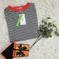 FallStil® - Orangefarbenes, marineblau-weiß gestreiftes langärmeliges Top