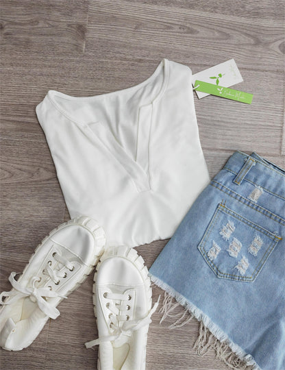 SpringStil® - Weißes kurzärmeliges einfarbiges Top