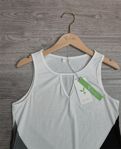 PureWear® - Ärmelloses Schlüsselloch-Minikleid in Schwarz und Weiß mit Farbblock