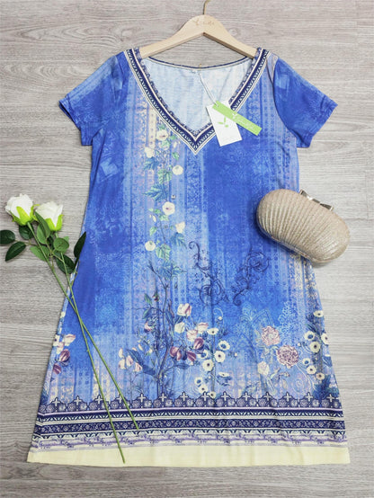 FallStil® - V-Ausschnitt halbe Ärmel lila lässiges Minikleid