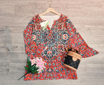 EcoExotica® - Mandala Herbst Rot ¾ Ärmel Top