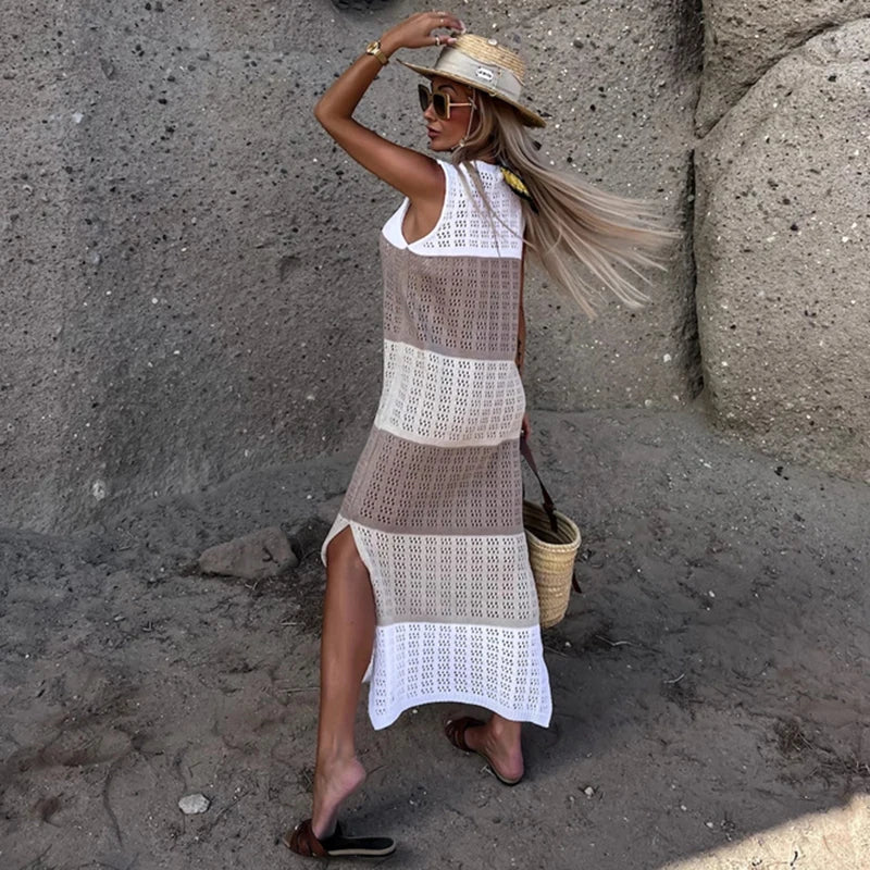 Isla - Weiße Häkel-Maxikleid