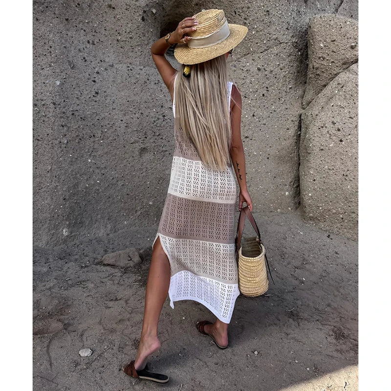 Isla - Weiße Häkel-Maxikleid