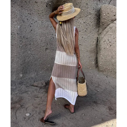 Isla - Weiße Häkel-Maxikleid