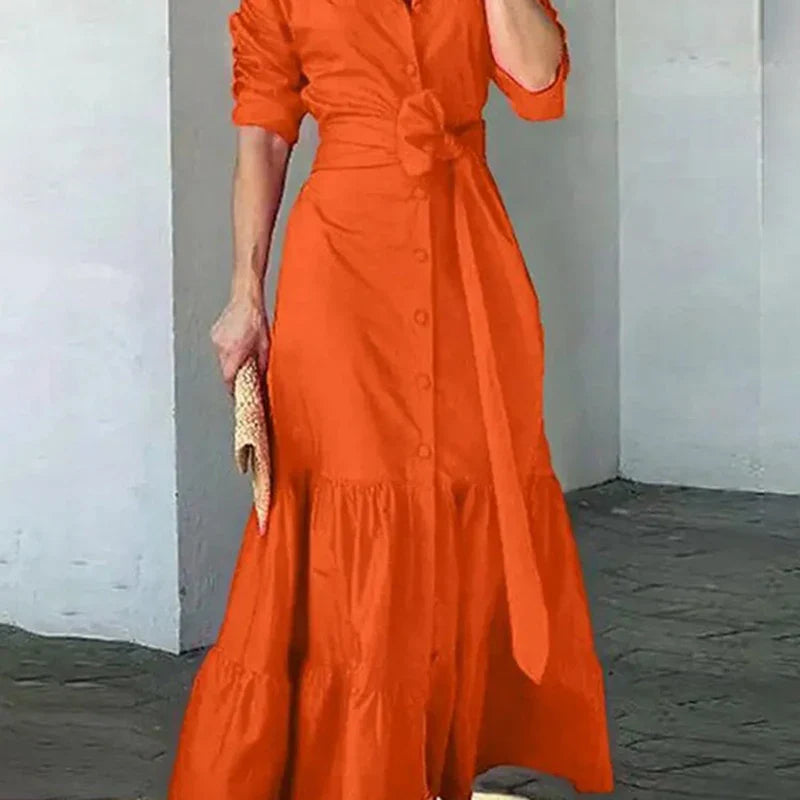 Isabella - Lebendiges Orange Hemdkleid