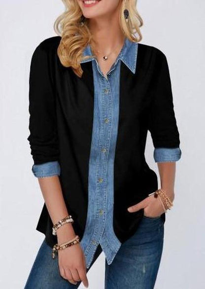 Even&Vil® - Zwei Looks in 1 Denim Schwarze Bluse