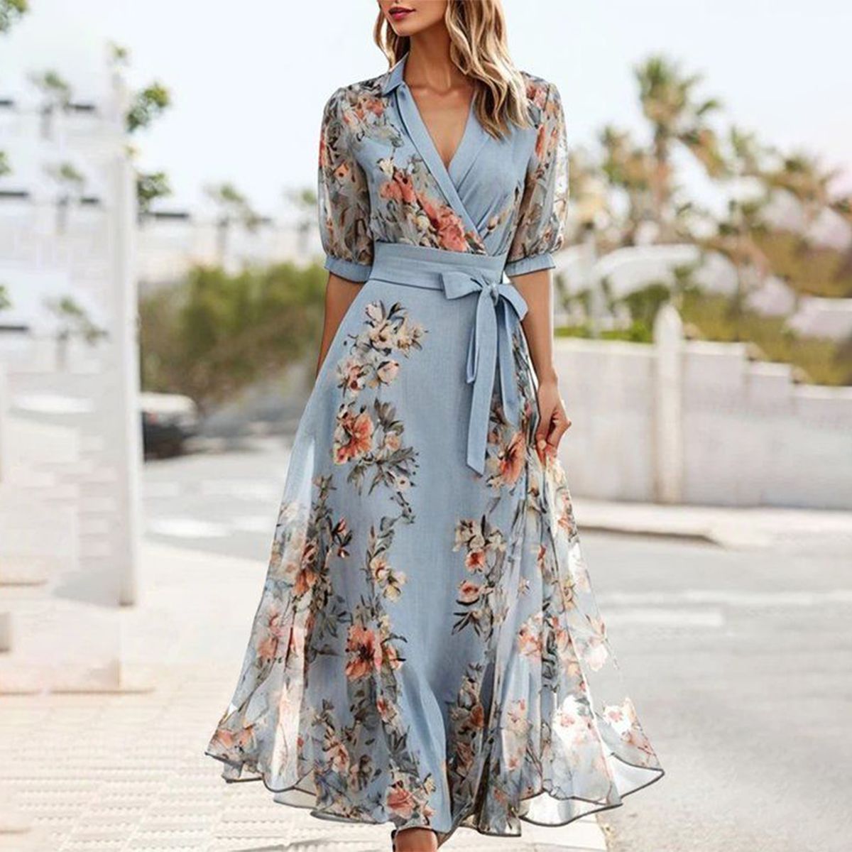 FloralBreeze Midi-Wickelkleid