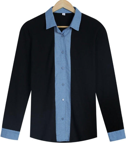 Even&Vil® - Zwei Looks in 1 Denim Schwarze Bluse