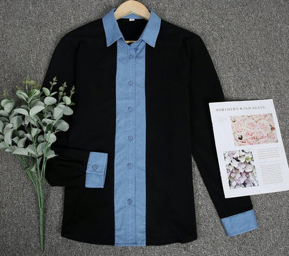 Even&Vil® - Zwei Looks in 1 Denim Schwarze Bluse
