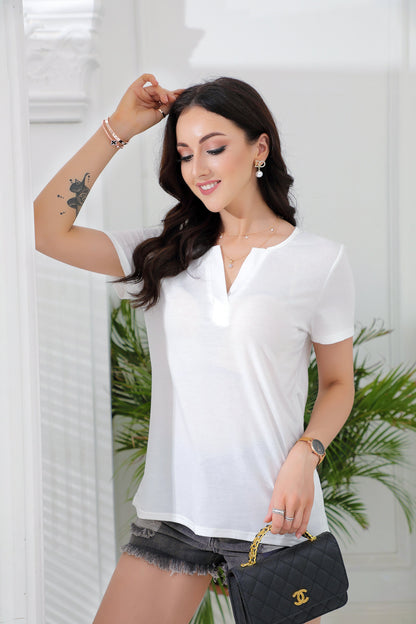 SpringStil® - Weißes kurzärmeliges einfarbiges Top