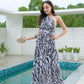 SpringStil® - Weiß Schwarz Zebra Print Asymmetrisches Maxikleid mit Frontschlitz