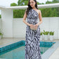 SpringStil® - Weiß Schwarz Zebra Print Asymmetrisches Maxikleid mit Frontschlitz