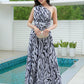 SpringStil® - Weiß Schwarz Zebra Print Asymmetrisches Maxikleid mit Frontschlitz