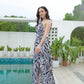 SpringStil® - Weiß Schwarz Zebra Print Asymmetrisches Maxikleid mit Frontschlitz