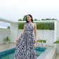 SpringStil® - Weiß Schwarz Zebra Print Asymmetrisches Maxikleid mit Frontschlitz