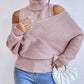 WinterStil® - Rosa einfarbiger Pullover mit hohem Halsausschnitt