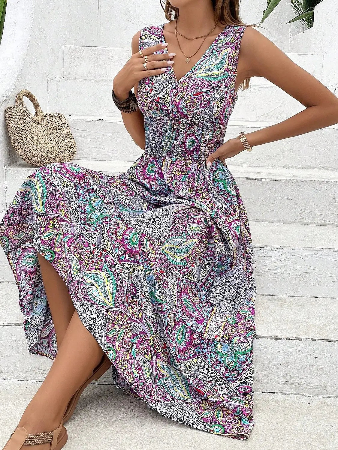 Isabella - Blaues Paisley Maxikleid