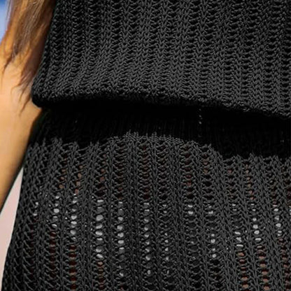 Lena - Schwarzes Häkel-Minikleid Strandüberwurf