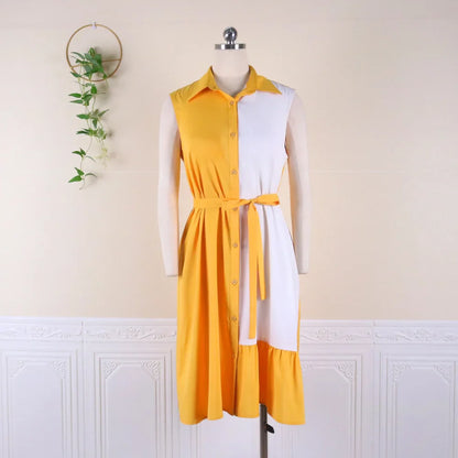 Lara - Blau-Weißes Colorblock Midikleid