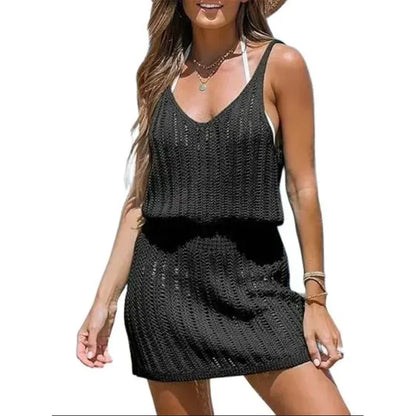 Lena - Schwarzes Häkel-Minikleid Strandüberwurf