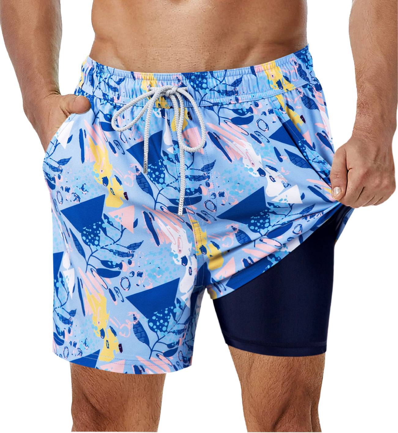Marineblaue Badeshorts mit lebendigem
