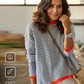 FallStil® - Orangefarbenes, marineblau-weiß gestreiftes langärmeliges Top