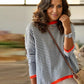 FallStil® - Orangefarbenes, marineblau-weiß gestreiftes langärmeliges Top