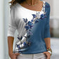 Langarmshirt mit Blumendruck und V-Ausschnitt