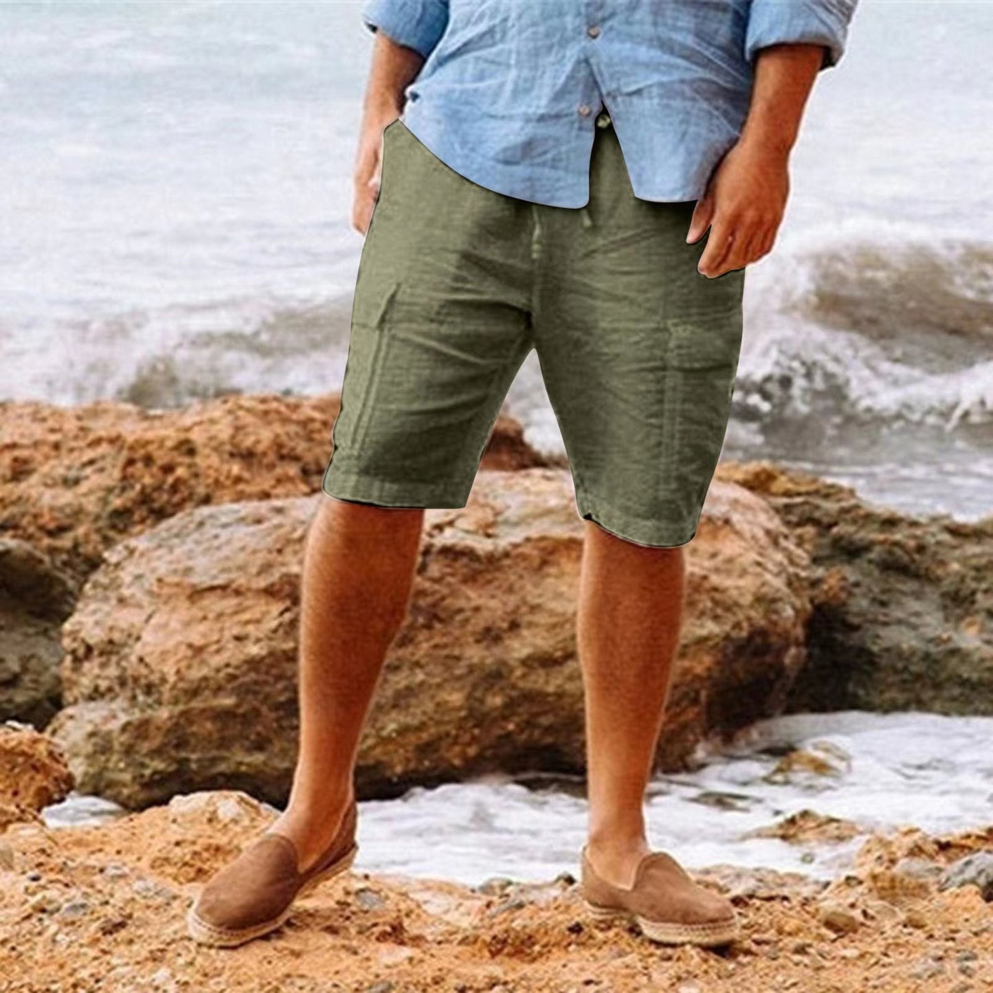 Strandbereite Herren Leinen-Shorts in Weiß