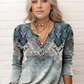 FallStil® - Blau-graues Oceanic Luxe Print V-Ausschnitt Langarm-Top