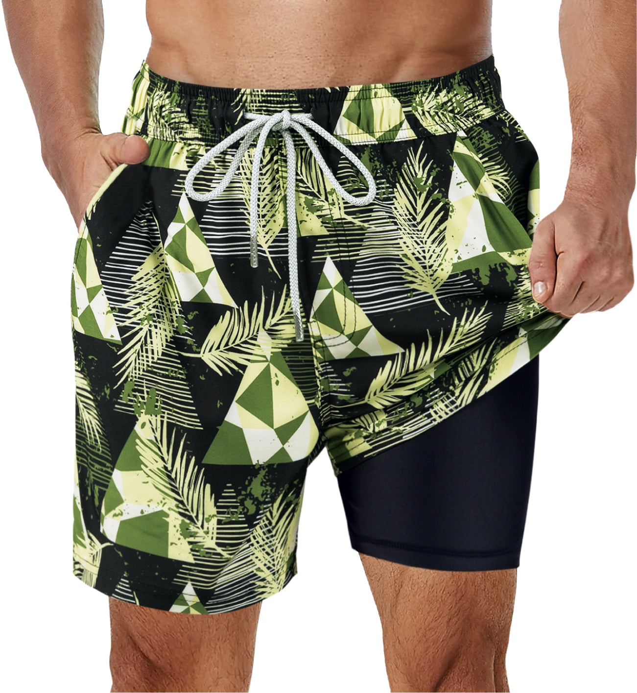 Marineblaue Badeshorts mit lebendigem