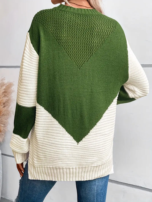 Entspannter Pullover mit Rundhalsausschnitt und Farbblock-Design
