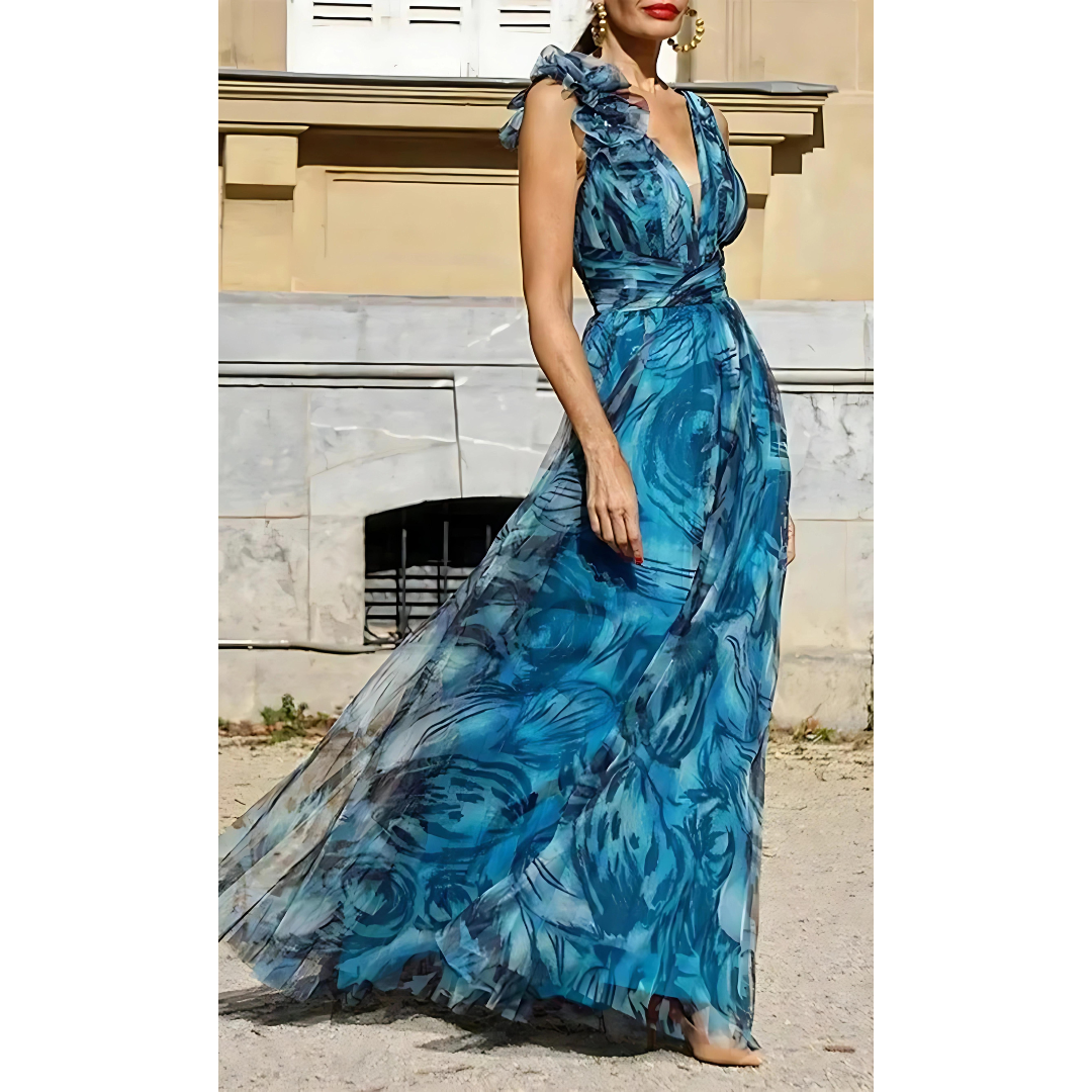 Bohemian Resort Style Pfauenblau Langes Kleid - Debie