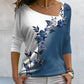 Langarmshirt mit Blumendruck und V-Ausschnitt