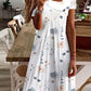 FallStil® - Frisches weißes buntes Blumendruck V-Ausschnitt Minikleid